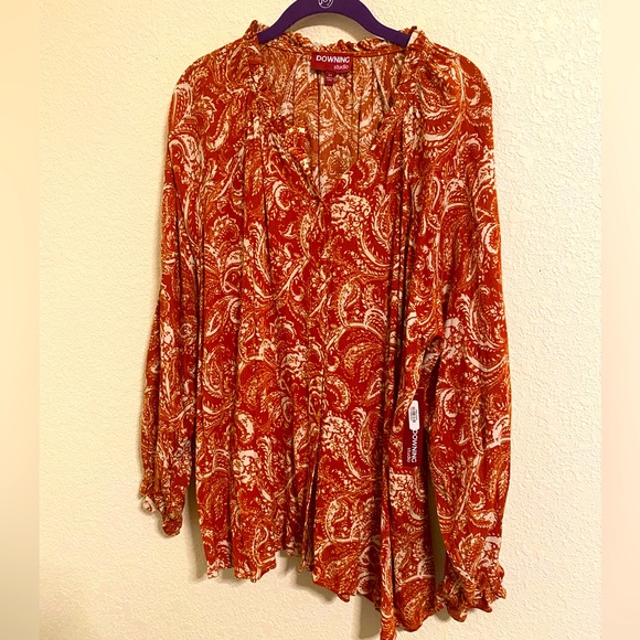 NEW✨Orange Paisley Button Blouse PERFECT FALL TOP!! - Picture 3 of 7